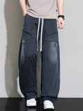 Men Plus Size Drawstring Wide Leg Jeans Elastic Waist Baggy Cargo Denim