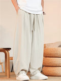 Mens Japanese Style Breathable Cotton Linen Baggy Wide Leg Harem Pants