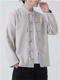 Men's Chinese Style Solid Color Frog Button Stand Collar Shirts