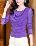 Women's Round Neck Bling Solid Color Long-sleeve Undershirt
