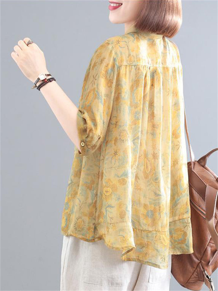 Women's Retro Casual Floral Print Short Sleeve Shirts