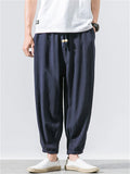 Mens Summer Linen Blend Loose Breathable Yoga Harem Joggers