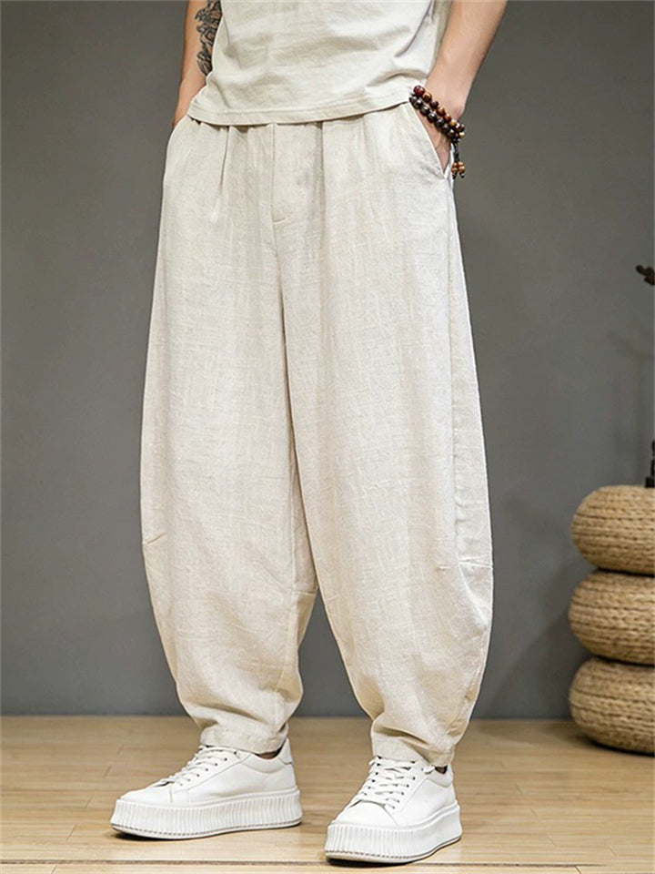 Men Casual Zen Style Cotton Linen Baggy Harem Pants
