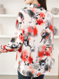 Korean Style Print Lapel Long Sleeve Shirt for Women