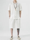 Men's 2Pcs Summer Round Neck Short Sleeve Solid Color Outfits