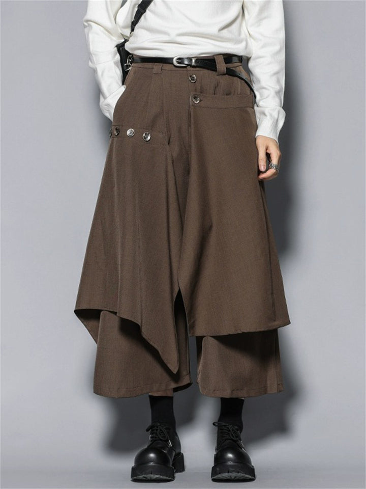 Retro Japanese Style Casual Wide Leg Cropped Pants for Men