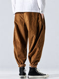 Men Corduroy Harem Pants Drawstring Baggy Tapered Trousers