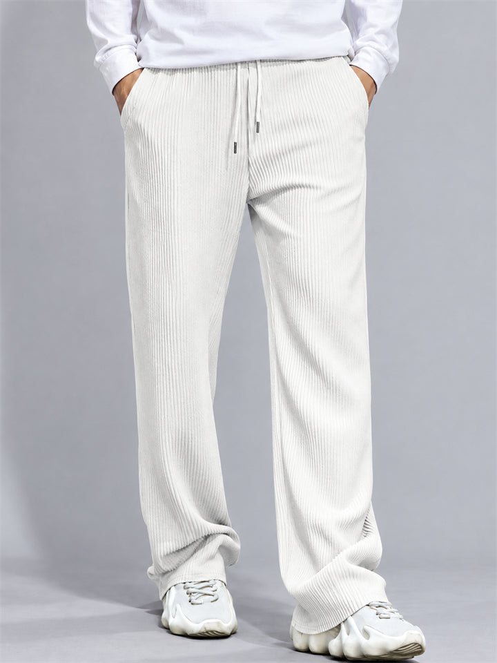Men Jacquard Striped Pants Drawstring Elastic Waist Loose Fit Trousers
