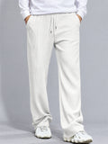 Men Jacquard Striped Pants Drawstring Elastic Waist Loose Fit Trousers