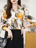 Korean Style Print Lapel Long Sleeve Shirt for Women