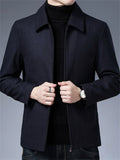 Autumn Solid Color Men's Middle-aged Zip Up Lapel Long Sleeve Jackets