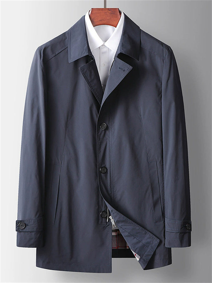 Men's Autumn Simple Solid Color Lapel Long Sleeve Trench Coats