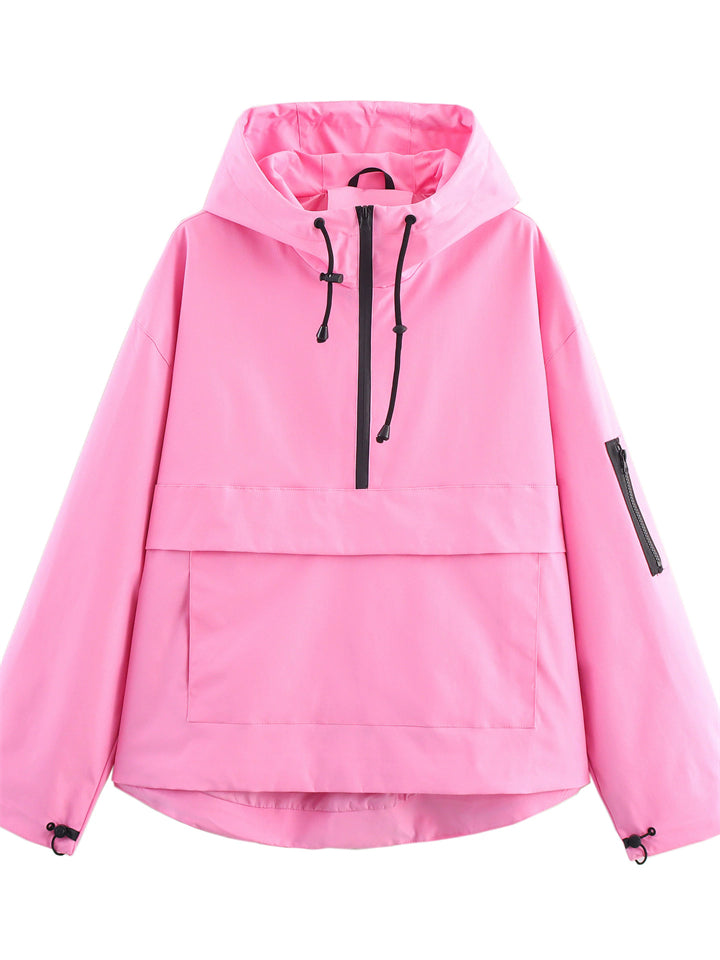 Women's Autumn Casual Solid Color Sporty Hooded Pullover Jackets