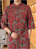 Men's 2-Piece Summer Print Half Sleeve Stand Collar Shirt& Pants Set