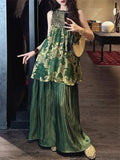 Women's Oriental Style Elegant Print Patchwork Sleeveless Dress