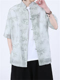 Chinese Style Men's Summer Bamboo Stand Collar Short Sleeve Shirts