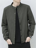Men's Solid Color Stand Collar Waist Length Long Sleeve Jackets