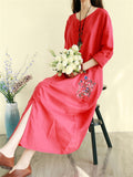 Women's Retro Ethnic Style Flower Embroidery Half Sleeve Long Dress