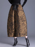 Women's Embossed Jacquard Tie-Waist Wide Leg Cropped Bloomers Pants