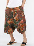 Men's Chinese Style Retro Print Drop Crotch Harem Capri Pants