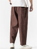 Men's Casual Linen Solid Color Drawstring Cropped Pants