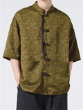 Retro Chinese Style Loose Stand Collar Satin Shirts for Men