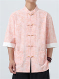 Men's Casual Chinese Style Print Contrast Color TangSuit Shirt