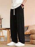 Mens Summer Breathable Linen Blend Drawstring Loose Fit Pants