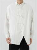 Men's Chinese Style Solid Color Frog Button Lapel Shirts
