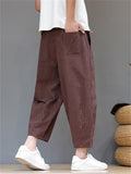 Mens Summer Striped Cotton Linen Loose Baggy Harem Pants
