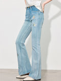 Women's Blue Embroidery High-rise Bootcut Jeans