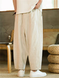 Men's Summer Vintage Casual Linen Drawstring Wide Leg Cropped Pants