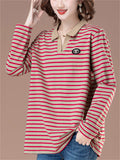 Women's Loose Cotton Stripe Long Sleeve Shirts