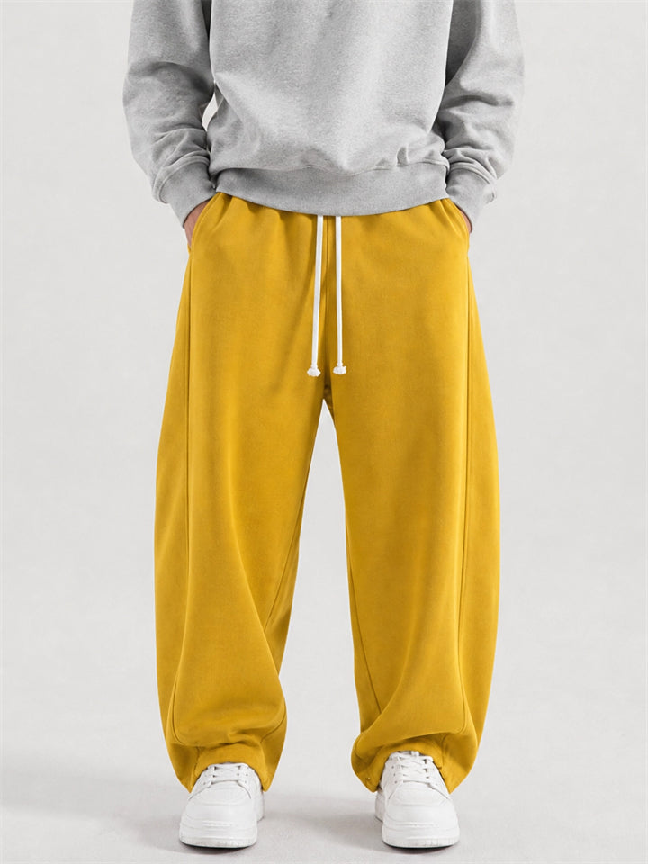 Mens Summer Drape Loose Fit Drawstring Curved Leg Pants
