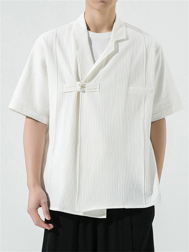 Chinese Style Retro Cotton Linen Short Sleeve Shirt for Men