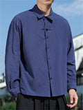 Chinese Style Solid Color Lapel Long Sleeve Shirts for Men