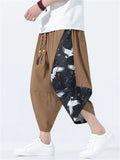 Men's Ethinic Style Quick Dry Crane Print Baggy Harem Pants