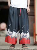 Men's Chinese Vintage Style Ink Landscape Print Loose Fit Wide Leg Pants