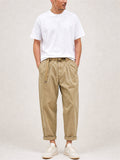 Men's Japanese Style Belted Relaxed Fit Straight Leg Pants