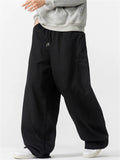 Men Japanese Style Baggy Drawstring Wide Leg Pants with Pockets
