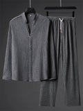 Men's 2Pcs Casual Autumn Solid Color Texture V Neck Long Sleeve Outfits