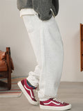 Men Fleece Drawstring Elastic Waist Loose Fit Joggers Sweatpants