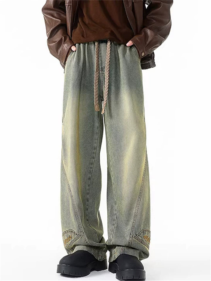 Mens Baggy Wide Leg Jeans Vintage Washed Streetwear Denim Pants