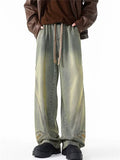 Mens Baggy Wide Leg Jeans Vintage Washed Streetwear Denim Pants