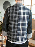 Men's Chinese Zen Style Plaid Patchwork Cardigan Jacket