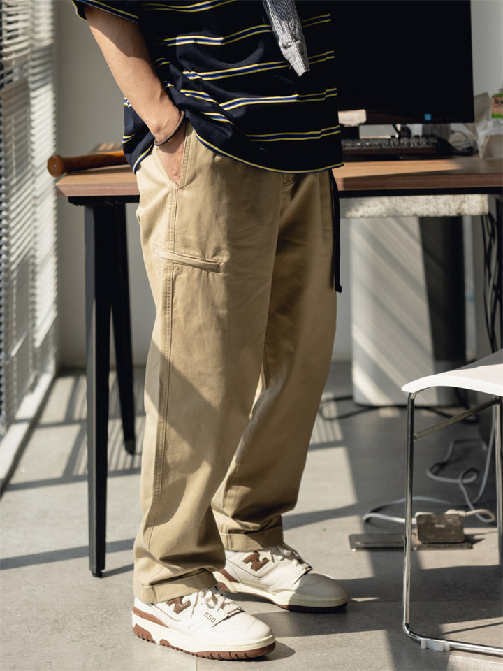 Men Japanese Style Loose Fit Cotton Chino Pants