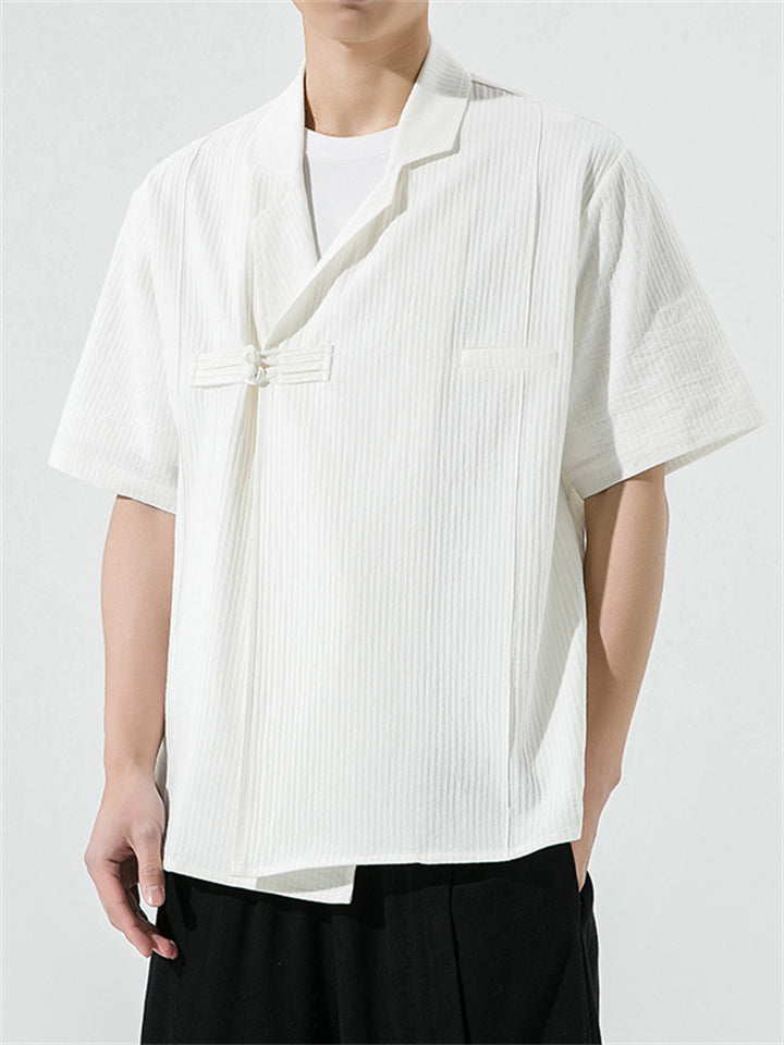 Chinese Style Retro Cotton Linen Short Sleeve Shirt for Men