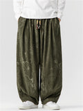 Chinese Style Loong and Phoenix Jacquard Corduroy Loose Fit Harem Pants
