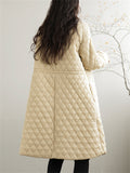 Loose Diamond Quilted Mid Length Long Sleeve Coat for Women