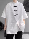 Men's Summer Chinese Style Frog Button Texture Tang Suit Shirts